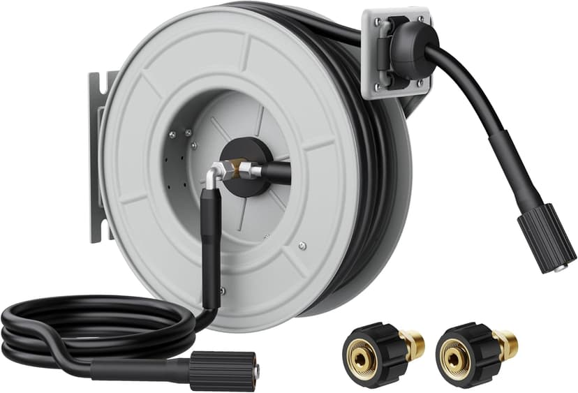 Giraffe Tools Pressure Washer Hose Reel, 1/4" × 65ft Pressure Hose Reel, Auto Rewind Power Washer Hose Reel, Wall/Floor Mounted, 3200 PSI