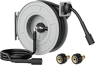 Giraffe Tools Pressure Washer Hose Reel, 1/4" × 65ft Pressure Hose Reel, Auto Rewind Power Washer Hose Reel, Wall/Floor Mounted, 3200 PSI
