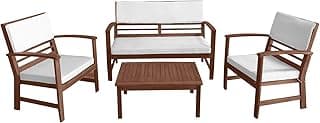 FDW Patio Conversation Set Patio Furniture Patio Sofa Set Outdoor Chat Set 4-Piece Acacia Wood Outdoor Seating Set with Water Resistant Cushions and Coffee Table for Pool Beach Backyard Balcony Garden