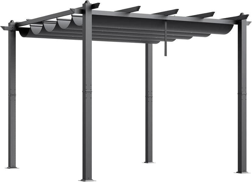 VEVOR 10'x10' Outdoor Retractable Pergola with Canopy, Aluminum Pergola with Retractable Canopy, Modern Style, Sun Shade for Patios, Gardens, Decks, Backyards (Gray)