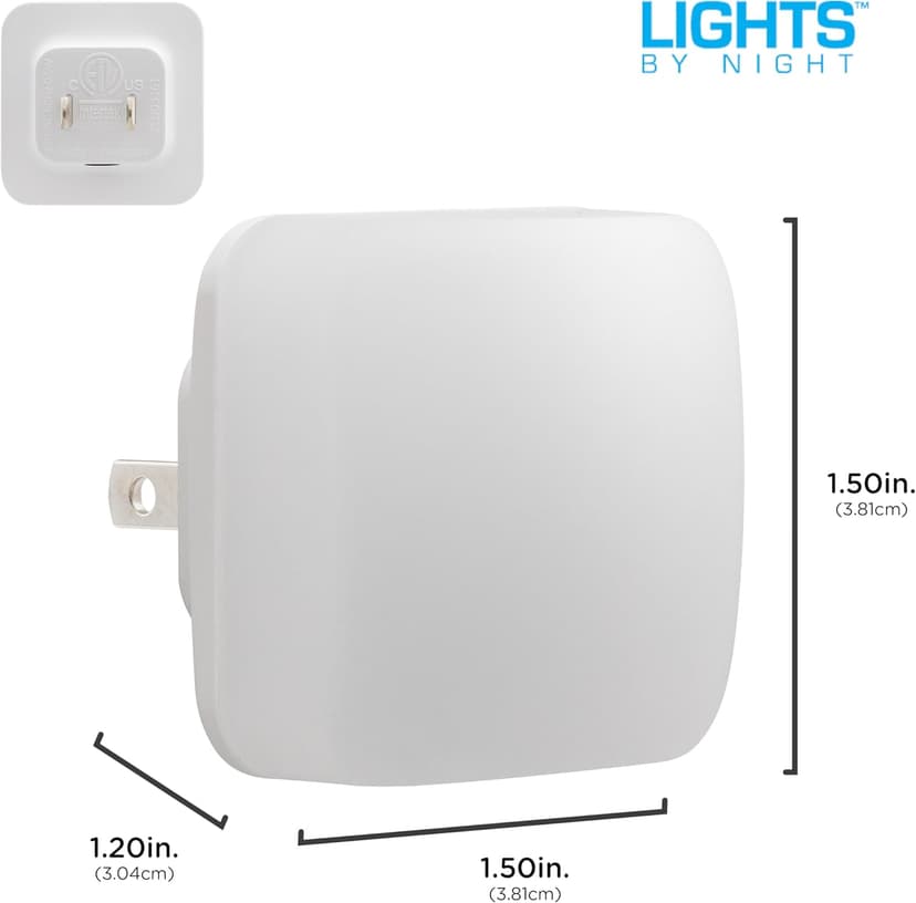 Lights By Night Mini Square LED Night Light, Plug-in, Dusk to Dawn Sensor, Compact, Ambient Lighting, for Kids or Adults, Bedroom, Bathroom, Nursery, Hallway, 6 Pack, 82489