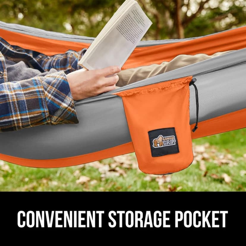 GORILLA GRIP Durable Portable Camping Hammock, Holds 400lbs with Heavy Duty Tree Straps, Comfortable Travel Swing, Camp Hammocks, Easy to Use and Install, Outdoor Essentials, Orange, 10x6.5 FT