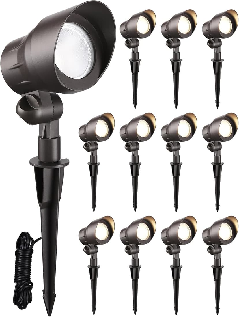 LEONLITE 12-Pack Low Voltage LED Landscape Spotlight, 3000K Warm White, 4W 12V Pathway Lights Outdoor CRI90+, Aluminum Housing Spot Lights for Garden Yard Lighting, ETL Listed, Bronze Finish