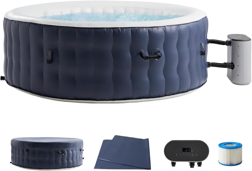 4-6 Person Inflatable Hot Tub Portable Spa with 120 Air Jets & Manual Control Panel, Energy-Efficient Thermal Cover, 71" x 24" Outdoor/Indoor Blow Up Hot Tubs, Blue