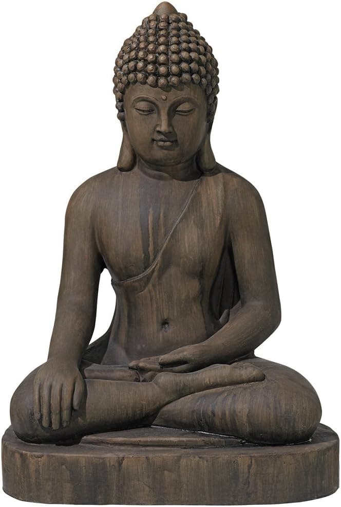 John Timberland Sitting Buddha Statue Sculpture Zen Asian Japanese Garden Decor Outdoor Front Porch Patio Yard Outside Home Balcony House Dark Sandstone Faux Stone Finish Resin 29 1/2" Tall