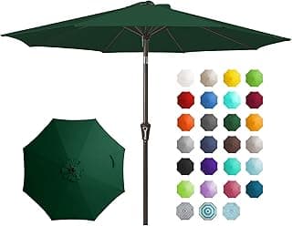 JEAREY 9FT Outdoor Patio Umbrella Outdoor Table Umbrella with Push Button Tilt and Crank, Market Umbrella 8 Sturdy Ribs UV Protection Waterproof for Garden, Deck, Backyard, Pool (Dark Green)