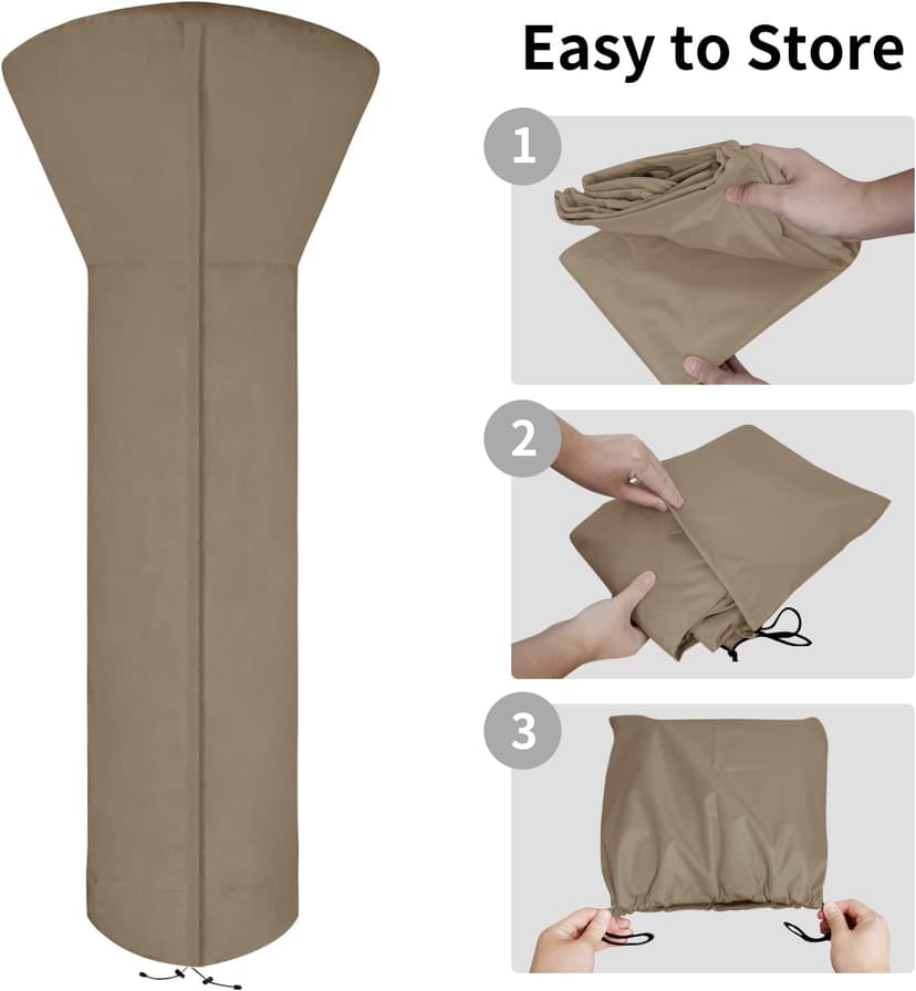 Easy-Going Patio Heater Cover with Zipper and Storage Bag, Waterproof Outdoor Heater Cover Dustproof, UV-Resisant, Wind-Resistant (89"H x 33"D x 19"B, Camel)