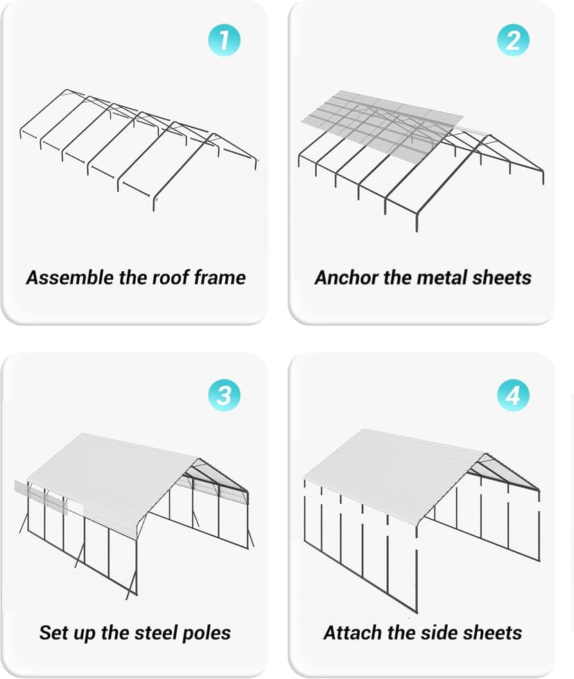 20'x25'x13' Metal Carport for 2 Cars, Extra Tall Carport, Reinforced Frame and Roof for All-Weather, Permanent Garage for Bass Boats, Full-Sized Pickup Trucks, and Tractors, N.W. 900 Lbs