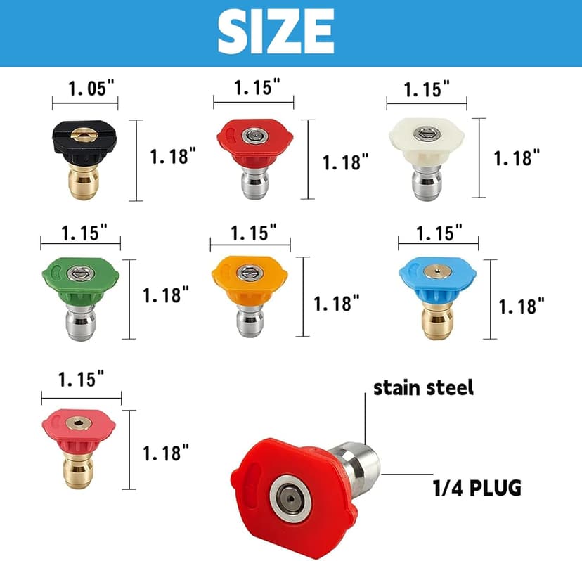 Hourleey Pressure Washer Nozzle Tips with Holder - 7 Nozzle Tips, 1/4 Inch Quick Connect, 4000 PSI