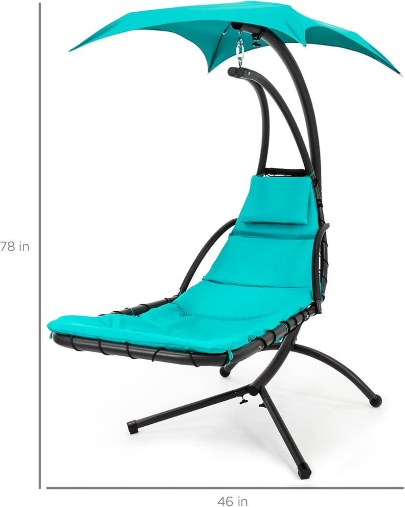 Best Choice Products Outdoor Hanging Curved Steel Chaise Lounge Chair Swing w/Built-in Pillow and Removable Canopy - Teal