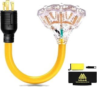 30 Amp to 15/20 Amp Generator Adapter - Locking Cord, Nema L5-30P Male to 3X 5-20R Female, 1.5 FT Household Outlet Female