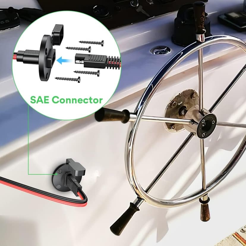 SAE Connector Power Socket Sidewall Port, 12AWG Cable Weatherproof Cable Quick Connect Panel Mount Universal Flush Mount Adapter for Solar Generator Battery Charger (2 Pack)