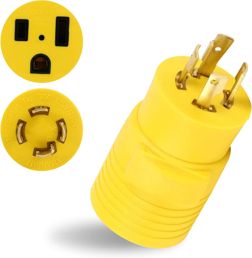 NEMA L14-30P to 6-50R 240V Compact Generator Adapter Connector, 30Amp Twist Lock 4 Prong Male Plug to 3 Prong Female Receptacle Adapter for Welder Generator Dryer EV Charger, Yellow