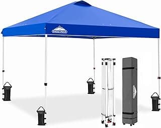 EAGLE PEAK Pop Up Canopy Tent with Wheeled Carry Bag, 8 Stakes, 4 Ropes, 4 Weight Bags, Easy Set Up Tent Canopy, 10x10 ft, 100sqft of Shade, Blue