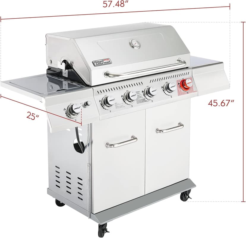 Royal Gourmet 5-Burner Propane Gas Grill with Side Burner, Stainless Steel Barbeque Grills, Silver, GA5404S