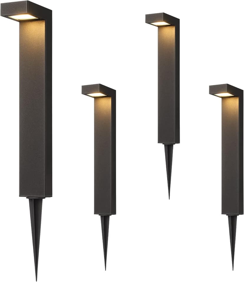 EDISHINE Low Voltage Landscape Lighting, 3000K 3.2W 50,000Hrs Waterproof Outdoor Landscape Path Lights, 12V LED Pathway Lights Wired, CRI80 Modern Aluminum L Shaped for Sidewalk Driveway, 4 Pack