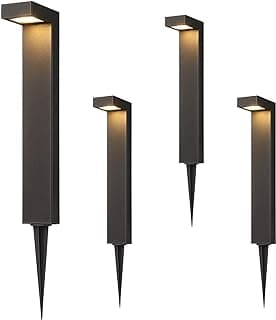 EDISHINE Low Voltage Landscape Lighting, 3000K 3.2W 50,000Hrs Waterproof Outdoor Landscape Path Lights, 12V LED Pathway Lights Wired, CRI80 Modern Aluminum L Shaped for Sidewalk Driveway, 4 Pack
