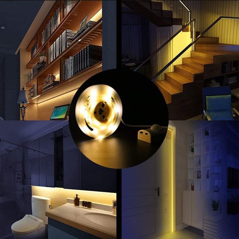 LUXJET 1M Rechargeable Motion Sensor Wardrobe Light, Flexible LED Strip with 30LED, PIR and Light Sensor, Warmwhite Night Light for Wall Closet Cabinet (1mr)