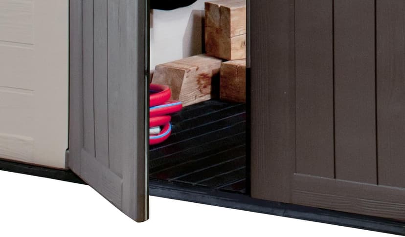 Keter Factor 8x6 Large Resin Outdoor Storage Shed for Patio Furniture, Lawn Mower, Garden Accessories Yard Tools, and Pool Toys, Taupe