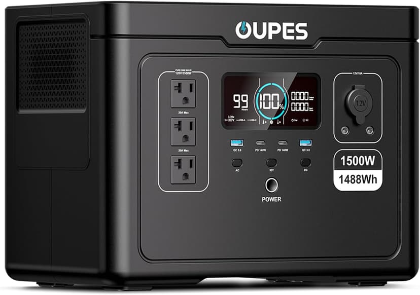 [2025 New] OUPES Exodus 1500 Portable Power Station 1500W (3600W Peak), 1488Wh LiFePO4 Battery Solar Generator with 4H Fast Charge, UPS & APP for RV/Home Emergency/Outdoor (30.5lbs Lightweight)