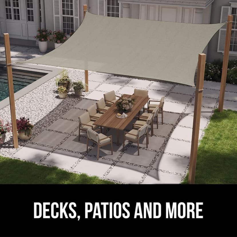 GORILLA GRIP Heavy Duty Sun Shade, UV Protection Fade Tear and Rust Resistant Rectangle Sunshade Canopy, Curved Edges Blocks Sunlight, Breathable Sail, Outdoor Patio, Lawn Garden, 8x10 FT Gray