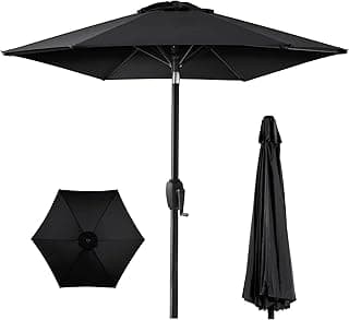 Best Choice Products 7.5ft Heavy-Duty Round Outdoor Market Table Patio Umbrella w/Steel Pole, Push Button Tilt, Easy Crank Lift - Black