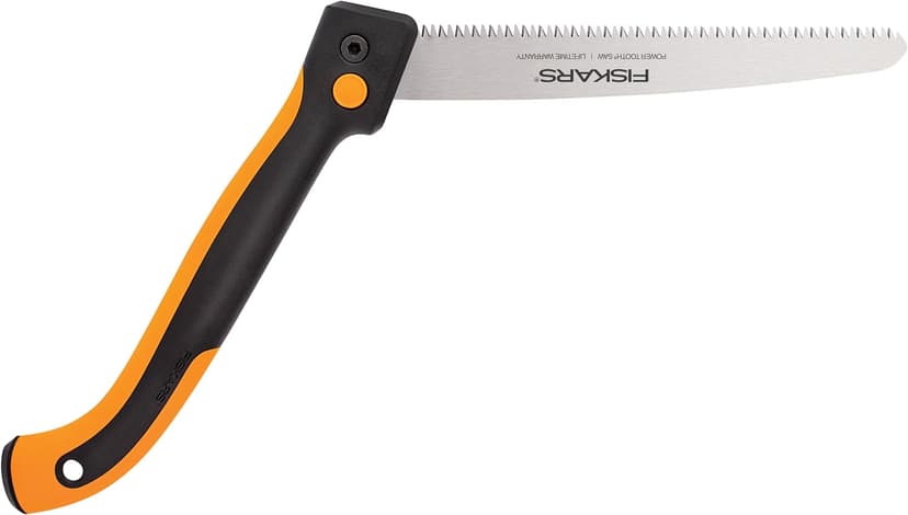 Fiskars Hand Saw, Folding Saw with Dual Position Locking Saw Blade for Overhand Cuts and Under Cuts and Power Tooth Blade with Triple Ground Teeth, Soft Grip 10-Inch Pruning Saw