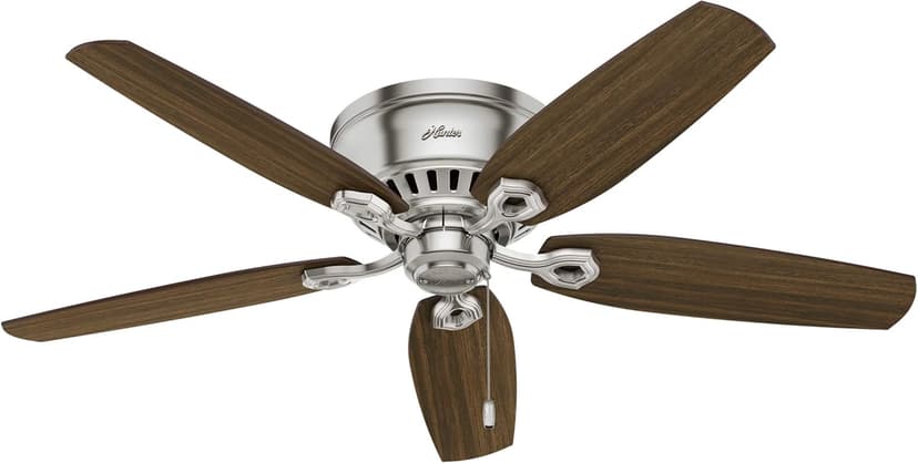Hunter Fan Company, 53328, 52 inch Builder Brushed Nickel Low Profile Ceiling Fan with LED Light Kit and Pull Chain