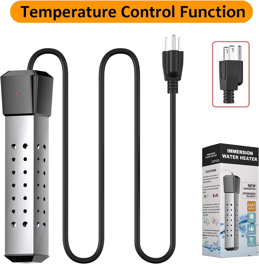 2000W Pool Heater for Inflatable Above Ground Swimming Pool, Immersion Water Heater for Bathtub Automatic Power Off, Submersible Electric Water Heater, Portable Bucket Heater with 304 Stainless Guard