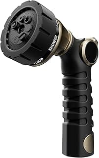 RESTMO Heavy Duty Hose Nozzle, Metal Garden Water Hose Sprayer with 7 Watering Patterns, Thumb Control, On Off Valve, High Pressure Nozzle Sprayer for Watering Plants, Car and Pet Washing, Bronze