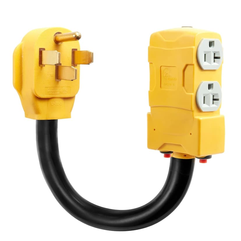 50 Amp to 20 Amp 110V RV Distribution Adapter,NEMA 14-50P to 4 X 5-20R/15R RV 4-Prong to Mutiple Household Outlet w/ 20Amp Circuit Breaker RV Generator Distribution Cord 1.5FT