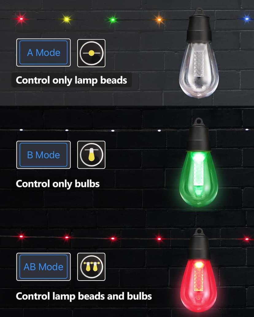 Flacchi Smart Patio Lights with Rope Fairy - 46ft Smart S14 String Lights, Waterproof Shatterproof Bluetooth APP Remote Control Dimmable for Balcony, Backyard, Party, Holiday (RGB & Warm White)