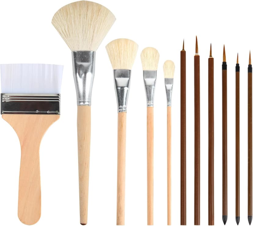 11 Psc Wool Pottery Glaze Brushes, Precision Detailing for Painting, Soft Durable Wool Bristles, Easy to Clean Hake Brushes, Versatile Sizes Ceramic Tools