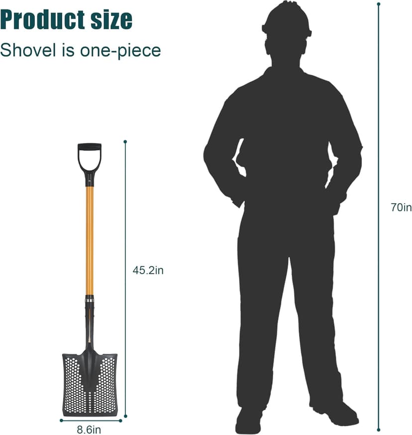 Sifting Shovel, Heavy Duty Sand Sifter Square Cleaning Scoop for Beach Chicken Coop Poop Shovel -45Inch