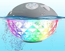 Floating Pool Speakers with Colorful Lights, IP68 Waterproof Bluetooth Speaker for Pool, Crystal Clear Sound Hot Tub Speaker for Pool, Spa and Outdoor