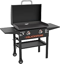 BLACKSTONE 1883 Original 28” Griddle with Integrated Protective Hood and Counter Height Side Shelves, Powder Coated Steel, Black