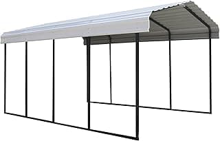 Arrow Carports Galvanized Steel Carport, Full-Size Metal Carport Kit, 12' x 20' x 9', Eggshell