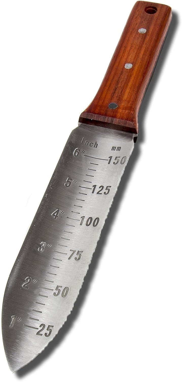 Garden Guru Hori Hori Gardening Knife for Weeding, Digging, Pruning, and Cultivating - Stainless Steel Full Tang Blade | Marks for Measuring Planting Depth