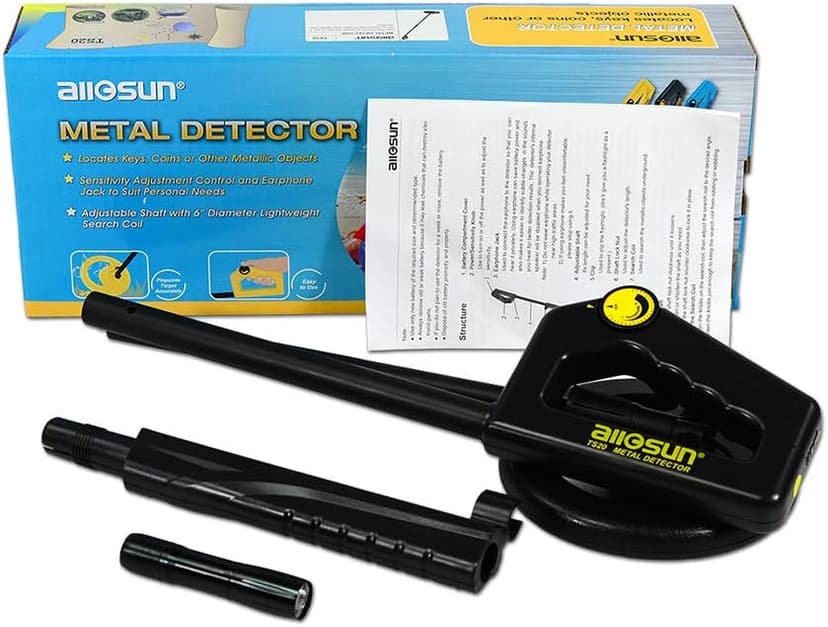 allsun Beach Metal DIY Beginner Detector Adjustable 40.6 Inch Water Full Proof Gold Handheld Metal Finder 6” Search Coil Black
