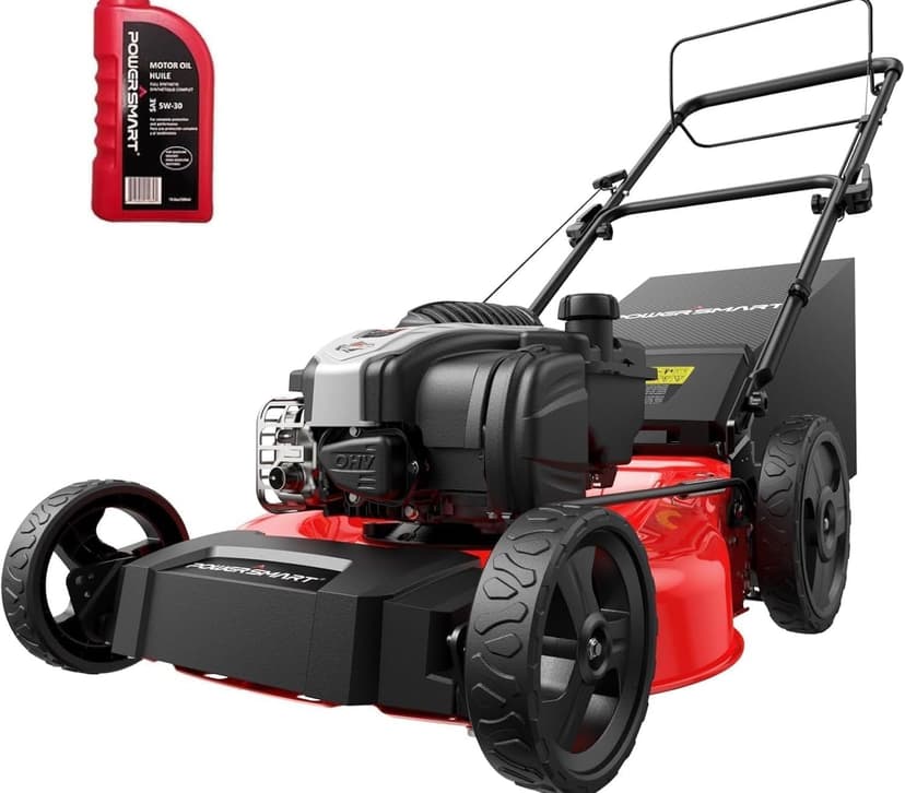 PowerSmart 21-Inch Gas Self-Propelled Lawn Mower, 140cc 4-Stroke B&S Engine, 3-in-1 Function (Mulching, Bagging, Rear Discharge), 6 Height Settings, 10" Rear Wheels, 1.4 Bushel Grass Bag