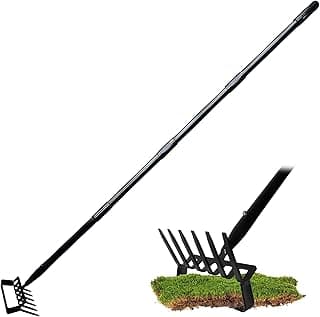 6-Tines Rake and Stirrup Hoe - Adjustable Long Handle Scuffle Loop Hula Action Hoe for Weeding, Digging, Loosening Soil, Stainless Steel Tiller Cultivator for Gardening, Raised Flower Beds Planting.