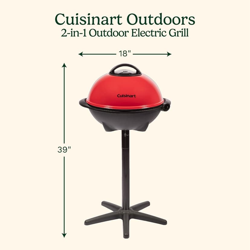 Cuisinart Indoor/Outdoor Electric Grill, 2-in-1 Portable BBQ with Non-Stick Cooking Surface, Electric Grill Outdoor with Adjustable Heat, Stand/Tabletop Options for Cookouts, Barbecues, Small Spaces
