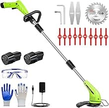GardenJoy Weed Wacker Battery Operated: 12V Cordless Grass Trimmer with 2Pcs 2.0Ah Batteries, Fast Charger and 3 Types Cutting Blades, Portable Electric Lawn Trimmer for Garden Yard Weeding Work