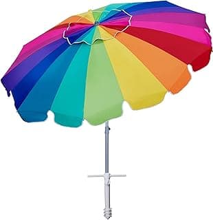 AMMSUN 7.5ft Heavy Duty HIGH Wind Beach Umbrella with sand anchor & Tilt Sun Shelter, UPF 50+ Protection Outdoor Umbrellas Sunshade with Carry Bag for Patio Garden Pool Backyard Rainbow