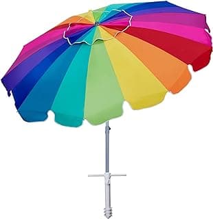 AMMSUN 7.5ft Heavy Duty HIGH Wind Beach Umbrella with sand anchor & Tilt Sun Shelter, UPF 50+ Protection Outdoor Umbrellas Sunshade with Carry Bag for Patio Garden Pool Backyard Rainbow