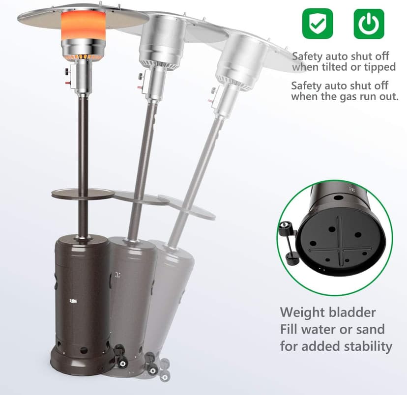 Tangkula 48,000 BTU Propane Patio Heater with Wheels, Outdoor Heaters for Patio with Shelf Tabletop, Stainless Steel Burner, Auto Shut Off & Tip-Over Protection, Portable Patio Heaters for Outdoor Use