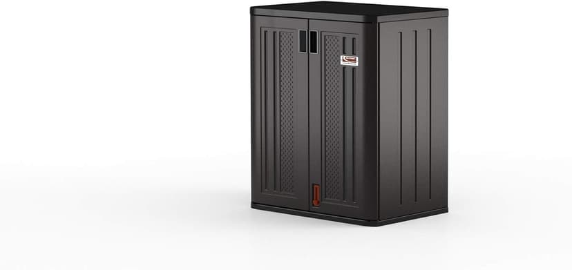 Suncast Commercial Heavy-Duty 9 Cubic Ft. Resin Storage Cabinet with Lockable Handles, Adjustable Metal-Reinforced Shelves for Garage or Workspace, Black, Made in The USA