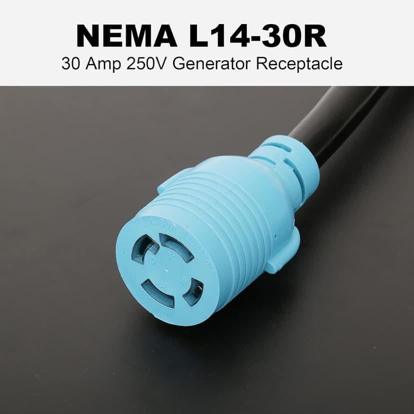 CircleCord NEMA L5-30P to L14-30R Adapter Cord, 4 to 3 Prong Generator Transfer Switch Adapter, 30 Amp Generator Twist Lock 3 to 4 Prong House Inlet Box, STW 10 AWG Blue