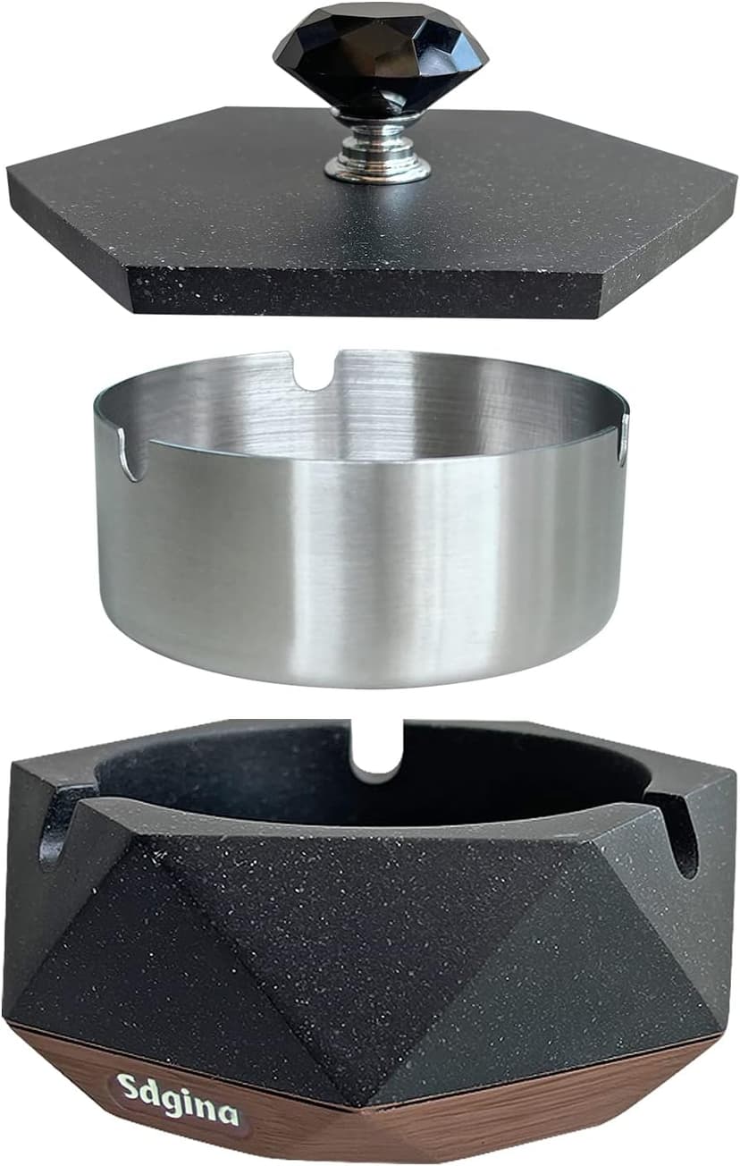 Ashtray for Outside Patio, Black Ash Tray with Lid and Removable Liner, Perfect Outdoor Ashtray for Cigarette Smokers, Cool Outdoor Ashtrays for Patio Waterproof/Windproof