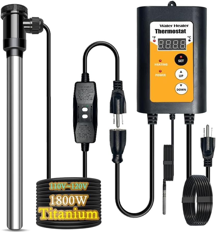 1800W Titanium Portable Fully Submersible Electric Pool And Hot Tub Immersion Water Heater - Gfci Plug, Thermostat For Bathtub, Inflatable, Swimming Above Ground Pools,Baptistry, Baptismal Pool